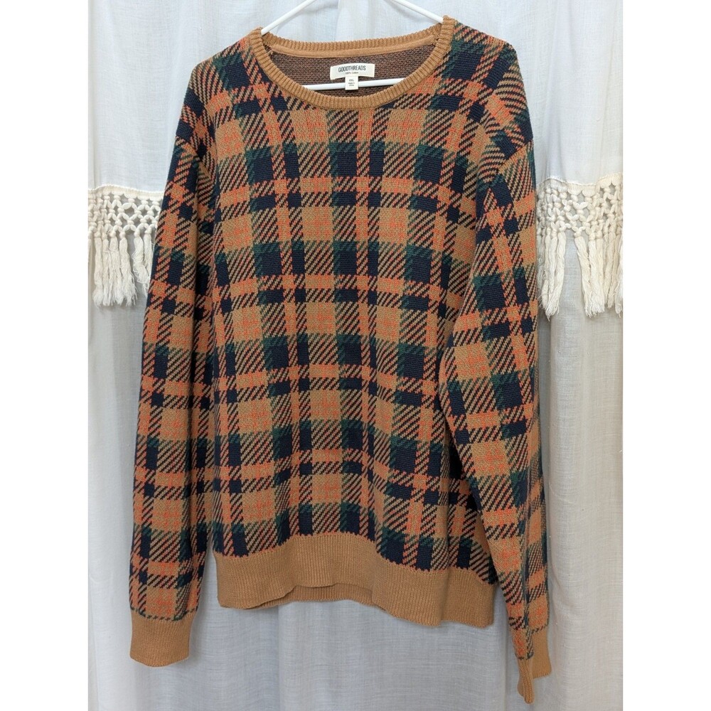 Goodthreads Men's Soft Cotton Plaid Crewneck Sweater Size XXL